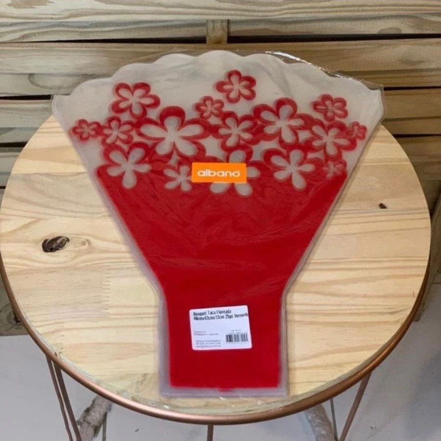 BOUQUET TACA FLOREADA 48CMX42CMX12CM 25PC VERMELHO 26114