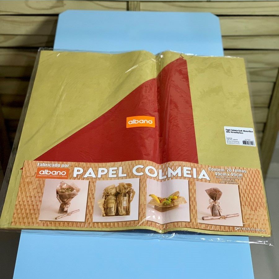 PAPEL COLMEIA KRAFT 49CMX49CM 20FLS VERMELHO/OURO 36112