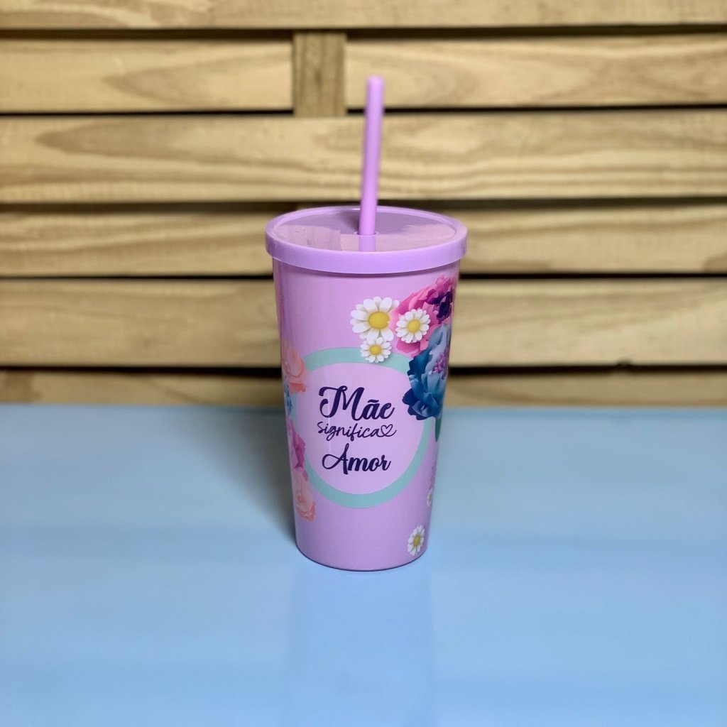 COPO FLORAL COM TAMPA E CANUDO MAE 650ML 906250