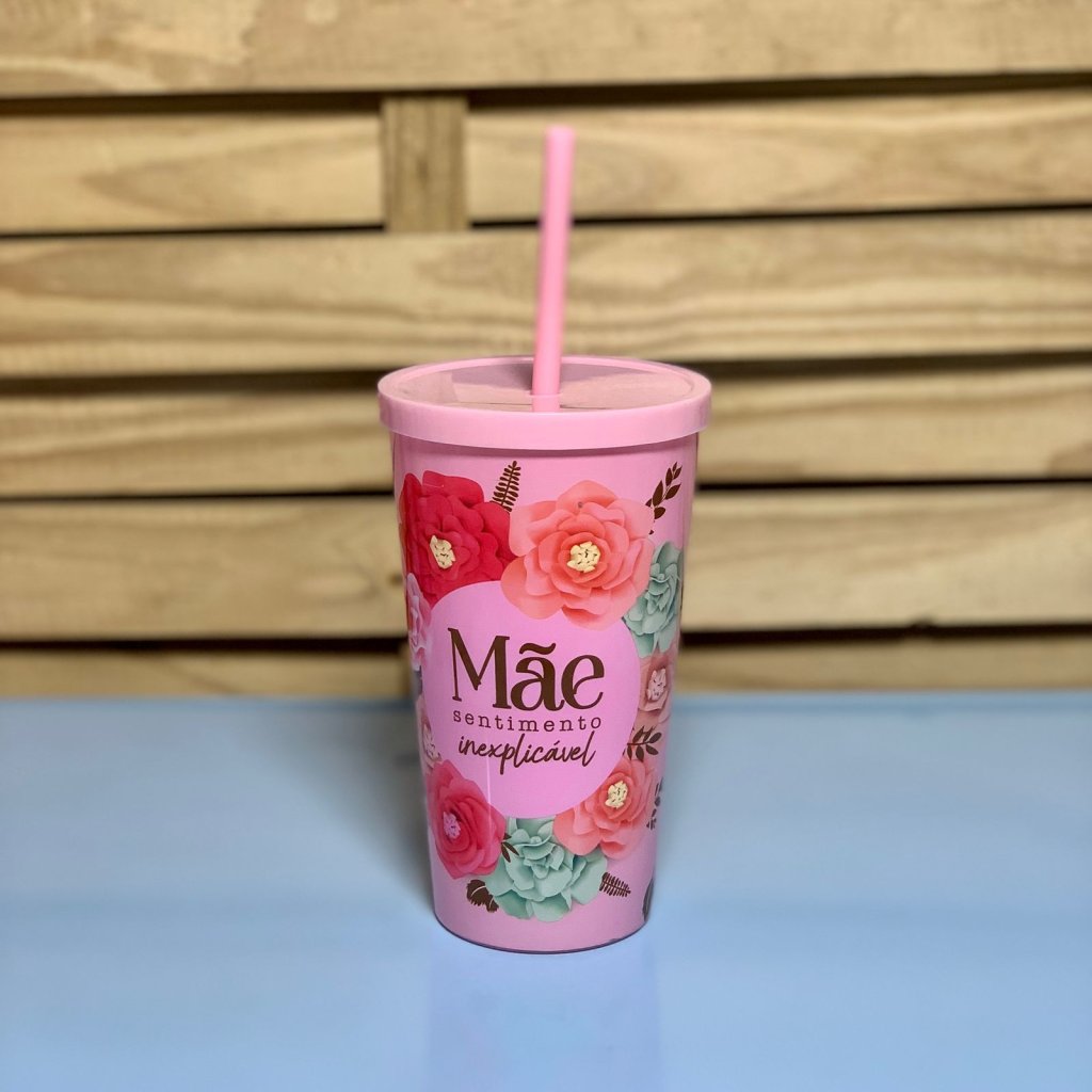 COPO FLORAL COM TAMPA E CANUDO MAE 650ML 906250