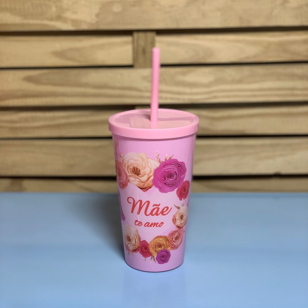 COPO FLORAL COM TAMPA E CANUDO MAE 650ML 906250