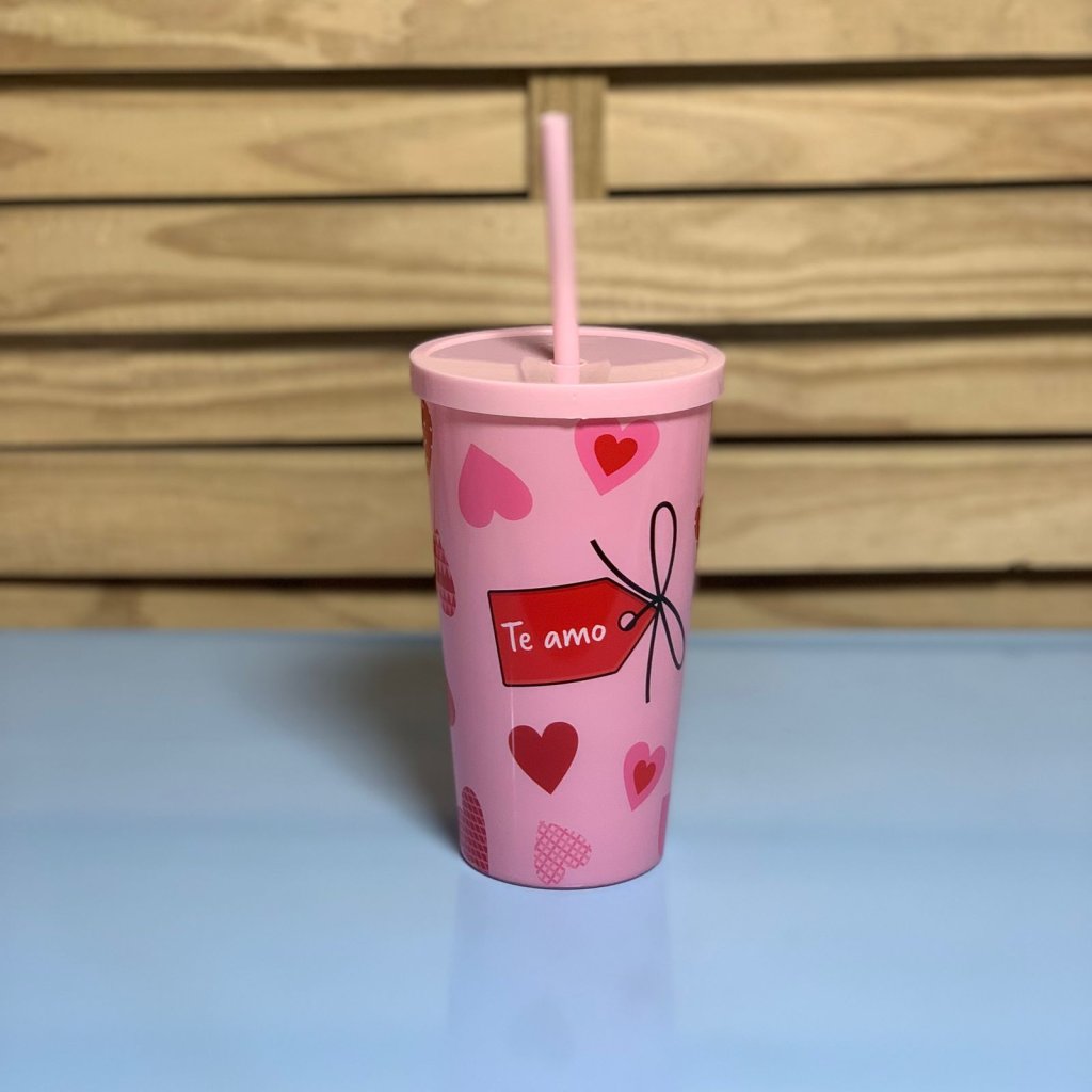 COPO CORACAO COM TAMPA E CANUDO 650ML 906267