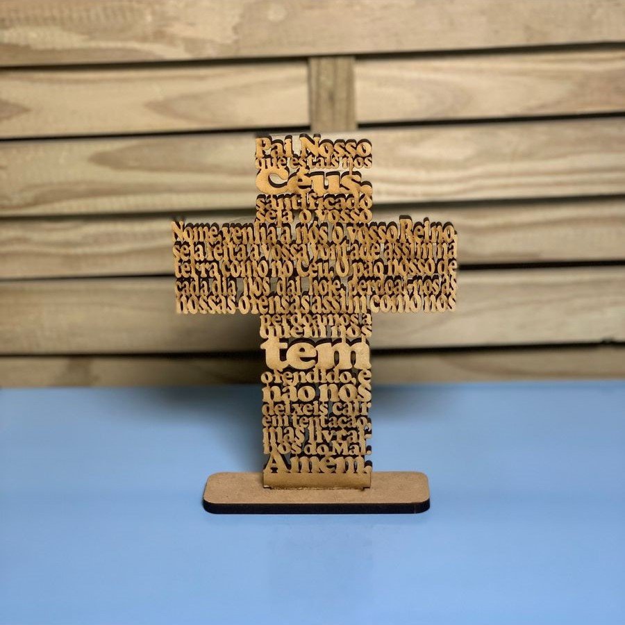 CRUZ NA BS C/ORACAO VAZADA PAI NOSSO MDF 20CM CRU 633315