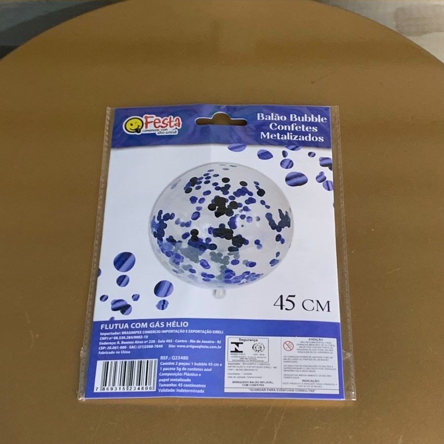 BALAO BUBBLE 18/45CM C/CONFETE AZUL 234806