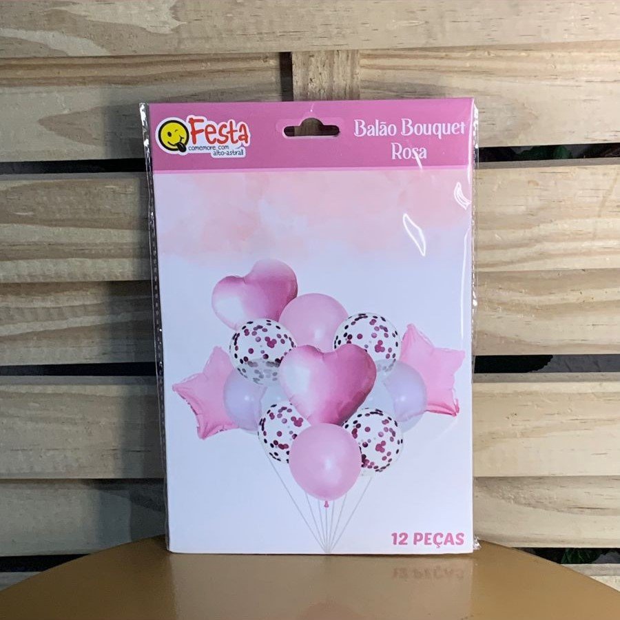 BOUQUET DE BALOES 18/45CM C/12 ROSA 210404
