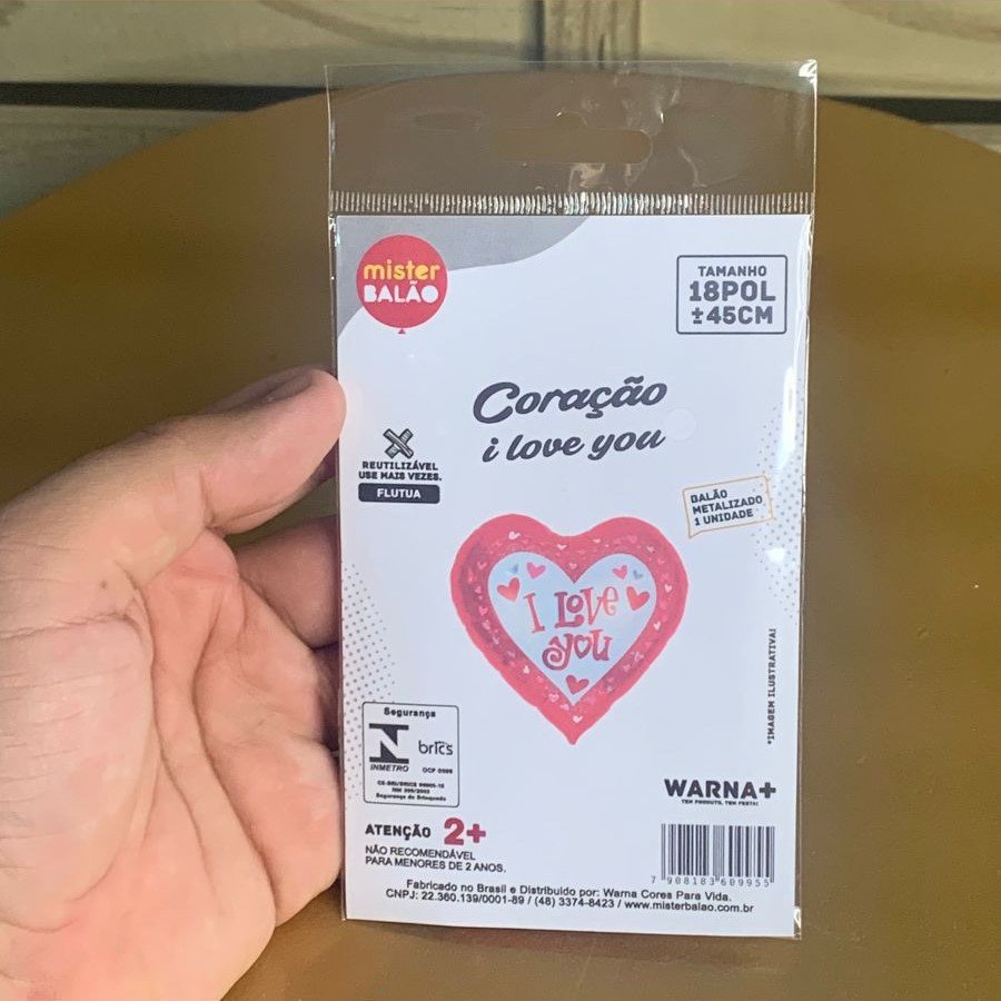 WM BALOES CORACAO 18POL 45CM I LOVE YOU VERM/BRANCO 609955
