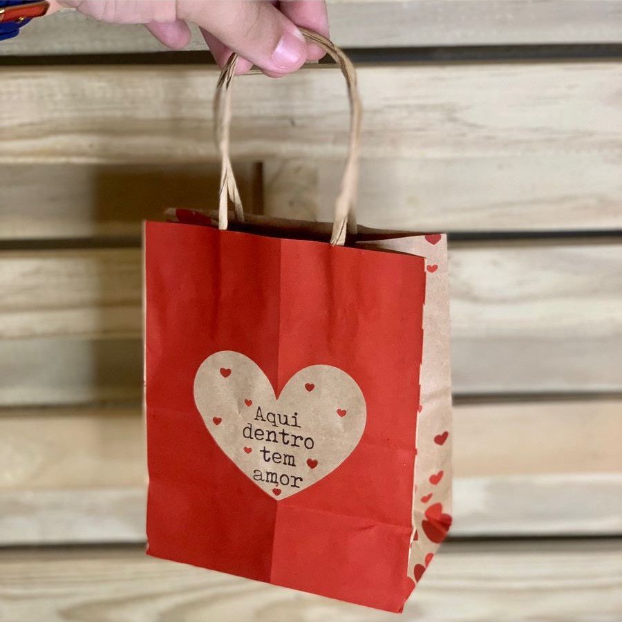 SACOLA KRAFT CHUVA DE AMOR 16CMX13,5CMX07CM VERMELHO 34867