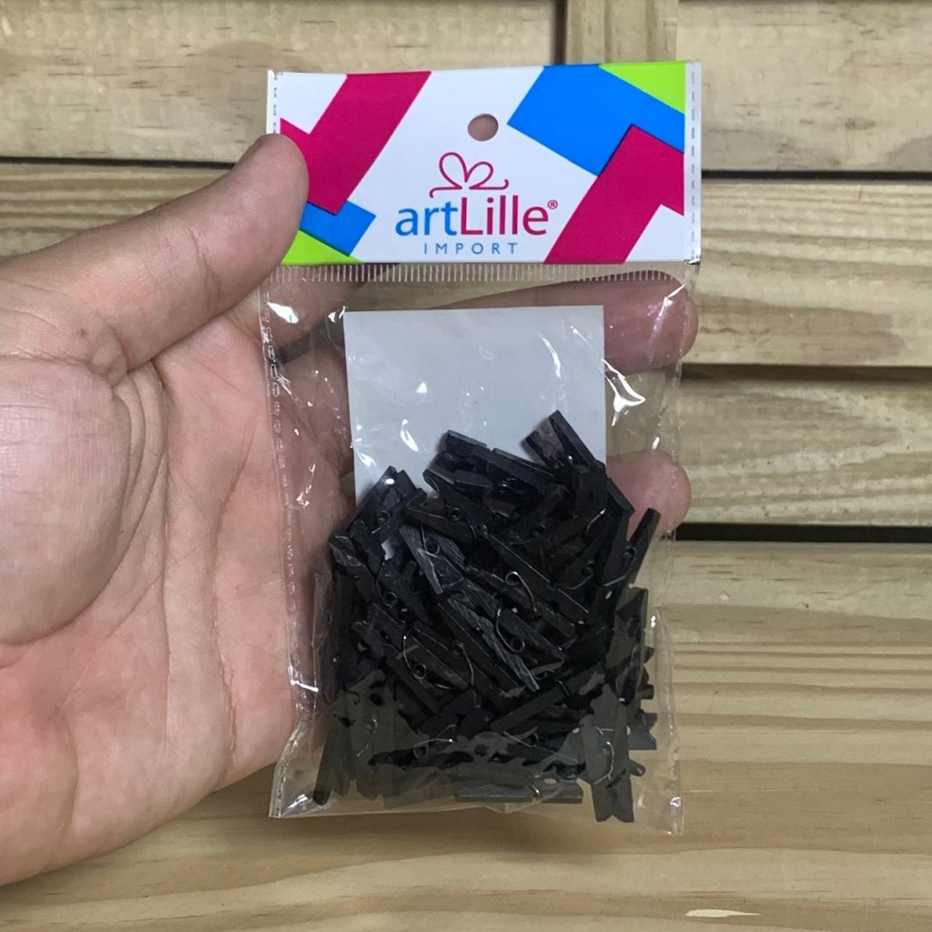 ENFEITE MADEIRA MINI PREGADOR C/50 PRETO OT0008VEM 552012