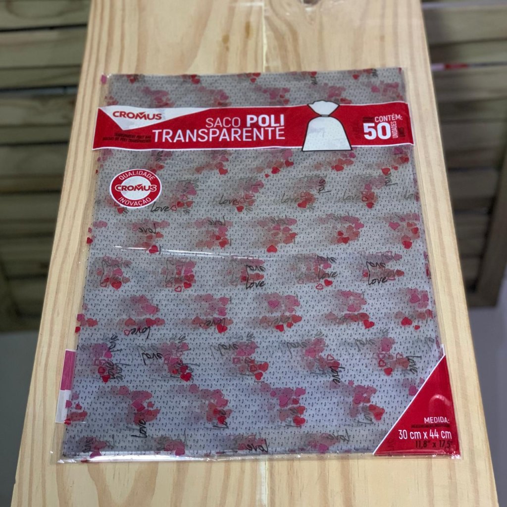 SACO TRANSP 30X44 MINI LOVE VERM PT C/50UN 11300779 535580
