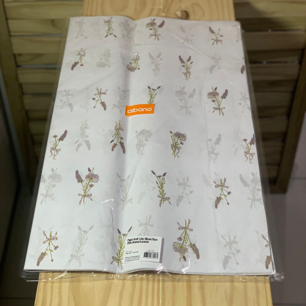 PAPEL KRAFT LILAC 68CMX79CM 25FLS BRANCO/LAVANDA 37226