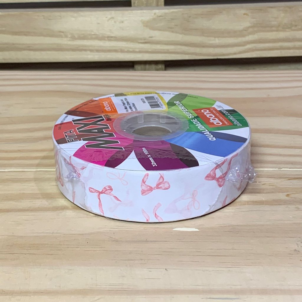FITA MAXI PAPERLOOK LACINHOS 32MMX100M BRANCO/ROSA 37255