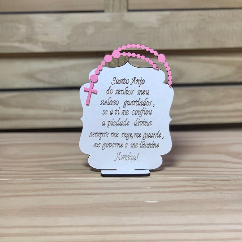 PLACA TERCO COM ORACAO MDF 14X9CM ROSA 642058