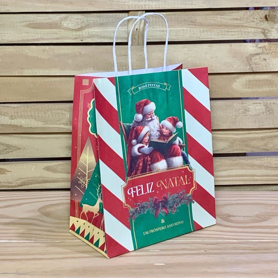 SACOLA ALCA PAPEL M 24,5X20X11CM NATAL LUZ 1 MONT 409506