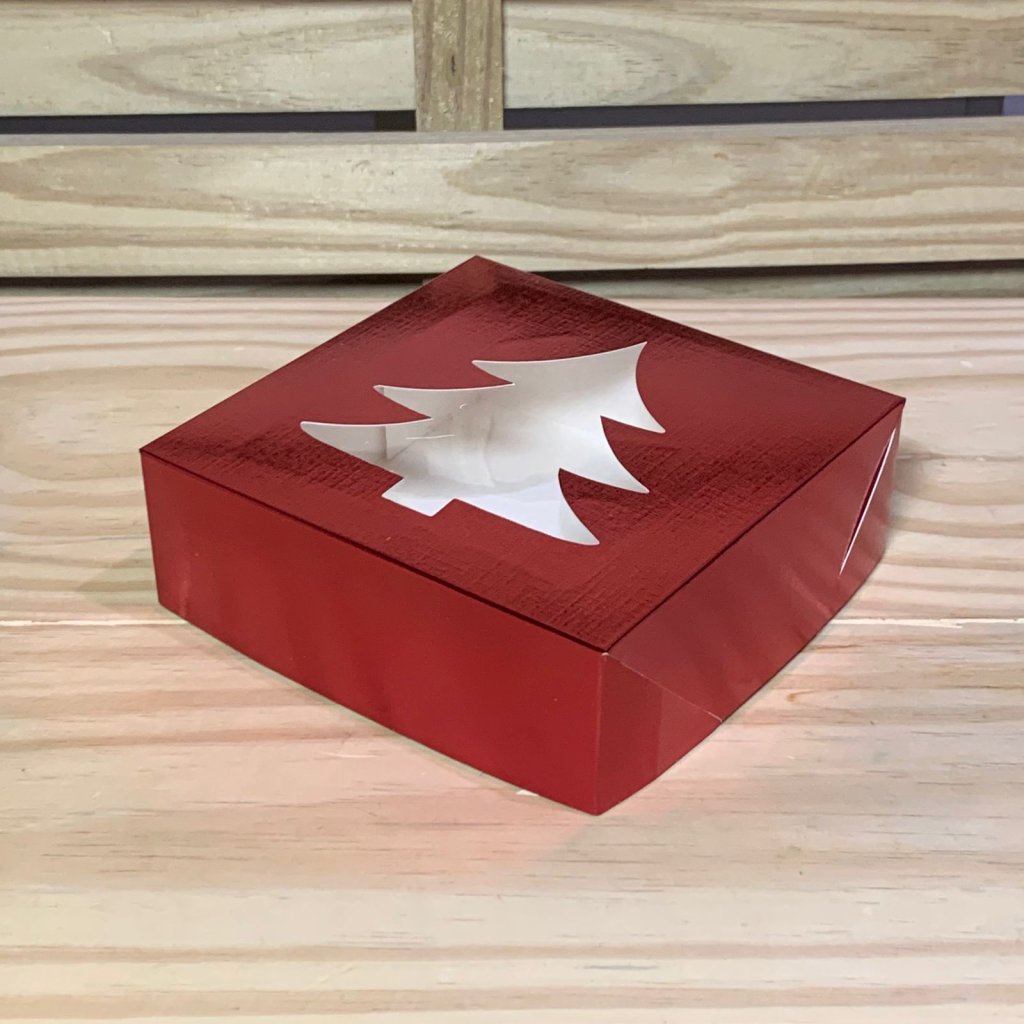 CAIXA C/VISOR ARVORE LAMINADA VERMELHA NATAL LUZ C15XL15XA5CM 142827 C5670