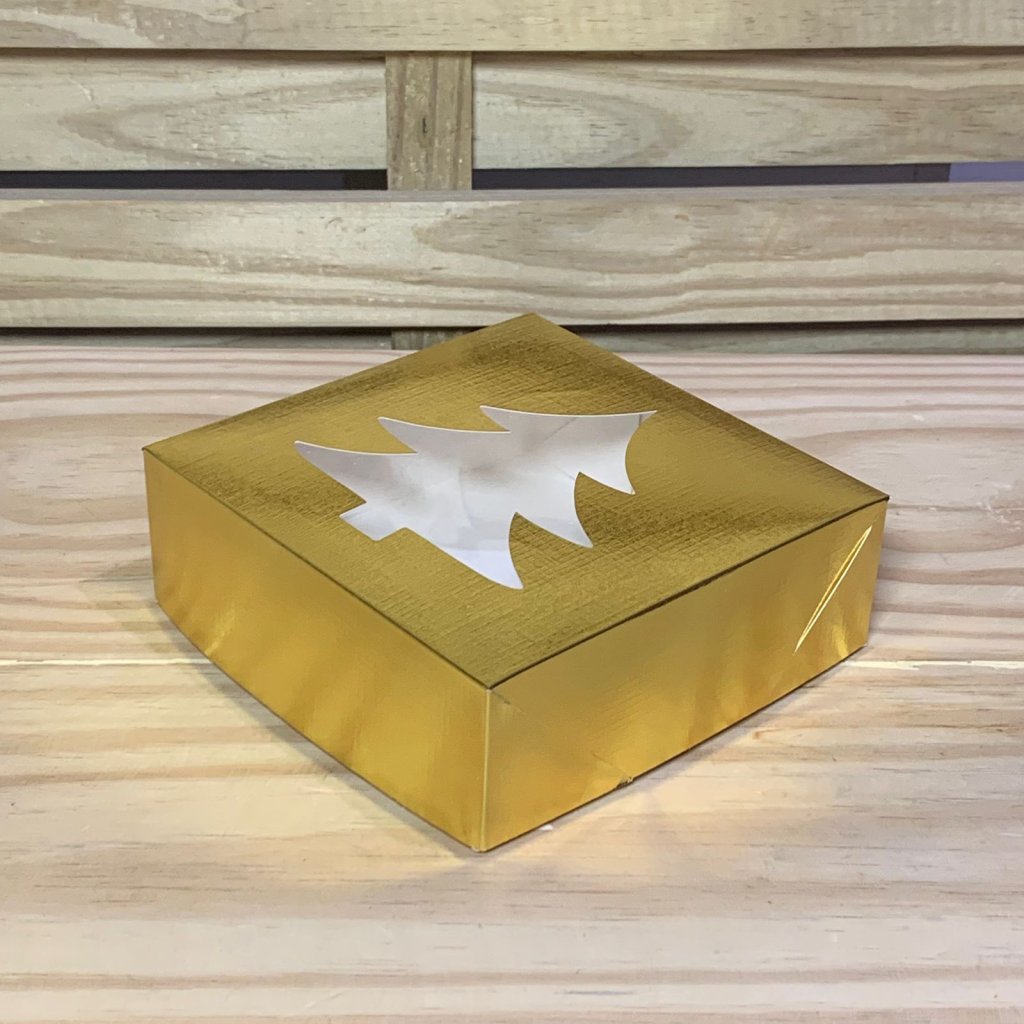 CAIXA C/VISOR ARVORE LAMINADA OURO NATAL LUZ C15XL15XA5CM 142810 C5669