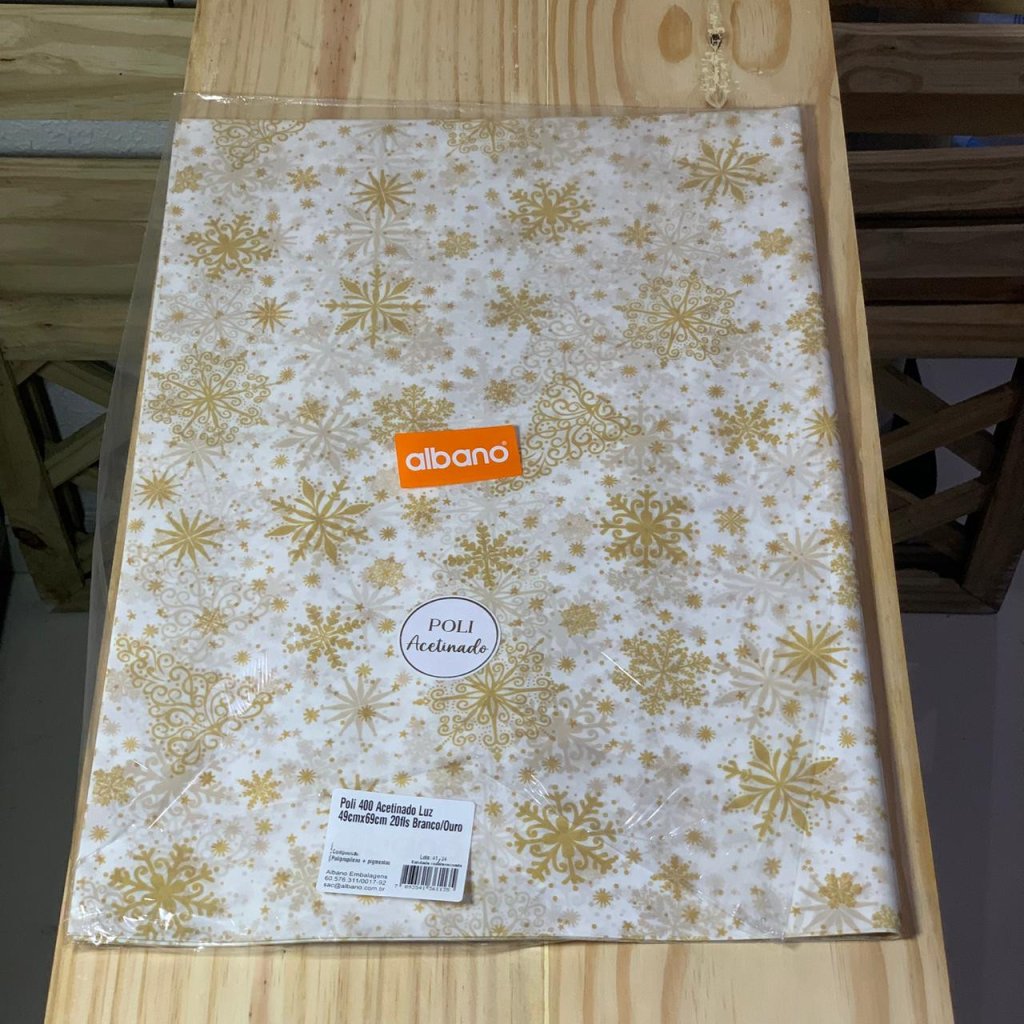 POLI 400 ACETINADO LUZ 49CMX69CM 20FLS BRANCO/OURO 36113 - NATAL
