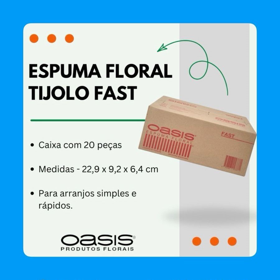 ESPUMA FLORAL TIJOLO FAST 22,9X9,2X6,4CM CAIXA COM 20 PECAS 643420