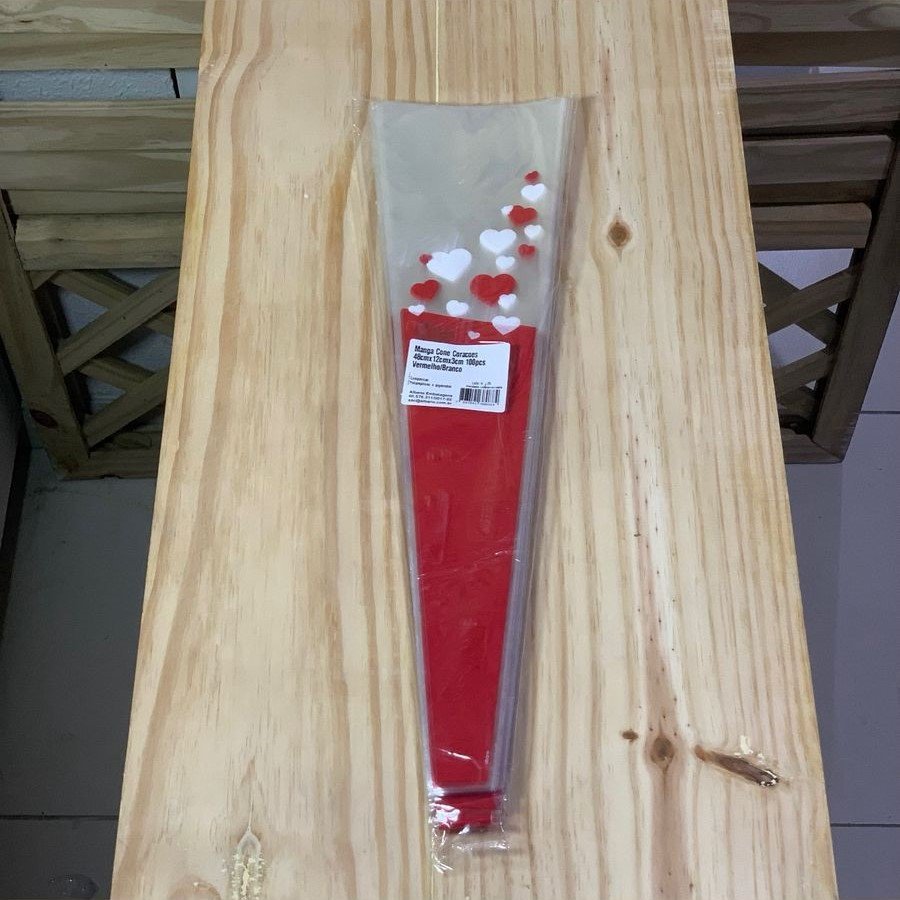 MANGA CONE CORACOES 48CMX12CMX3CM 100PCS VERMELHO/BRANCO 38088
