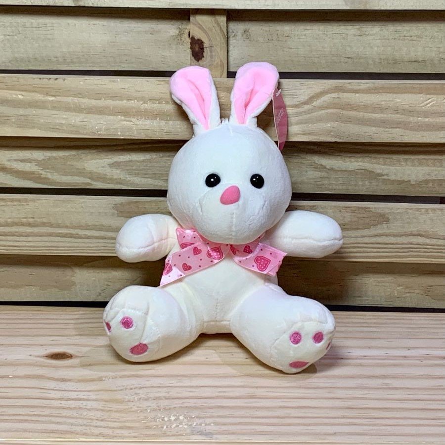 COELHO DE PELUCIA 17,5CM BRANCO/ROSA 104134
