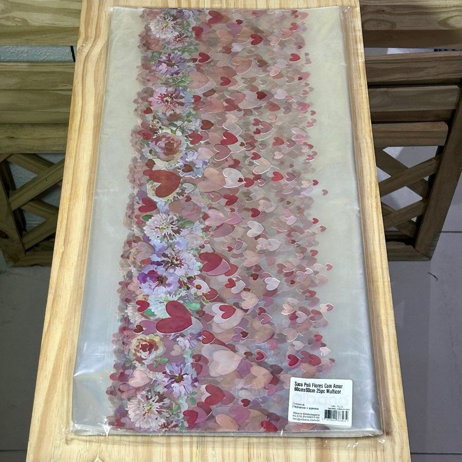SACO POLI FLORES COM AMOR 60CMX88CM 25PC MULTICOR 38343