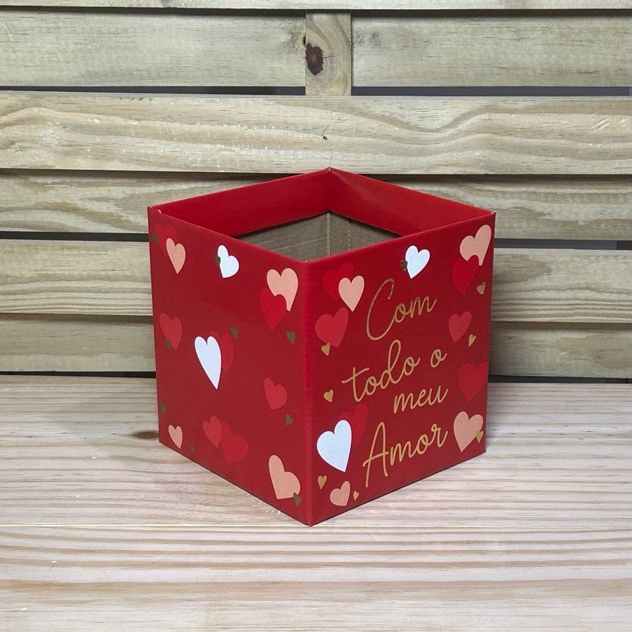 CACHEPOT QUAD C/TODO MEU AMOR C/HOT STAMPING 14,5X14,5X15,5CM VERM 38365
