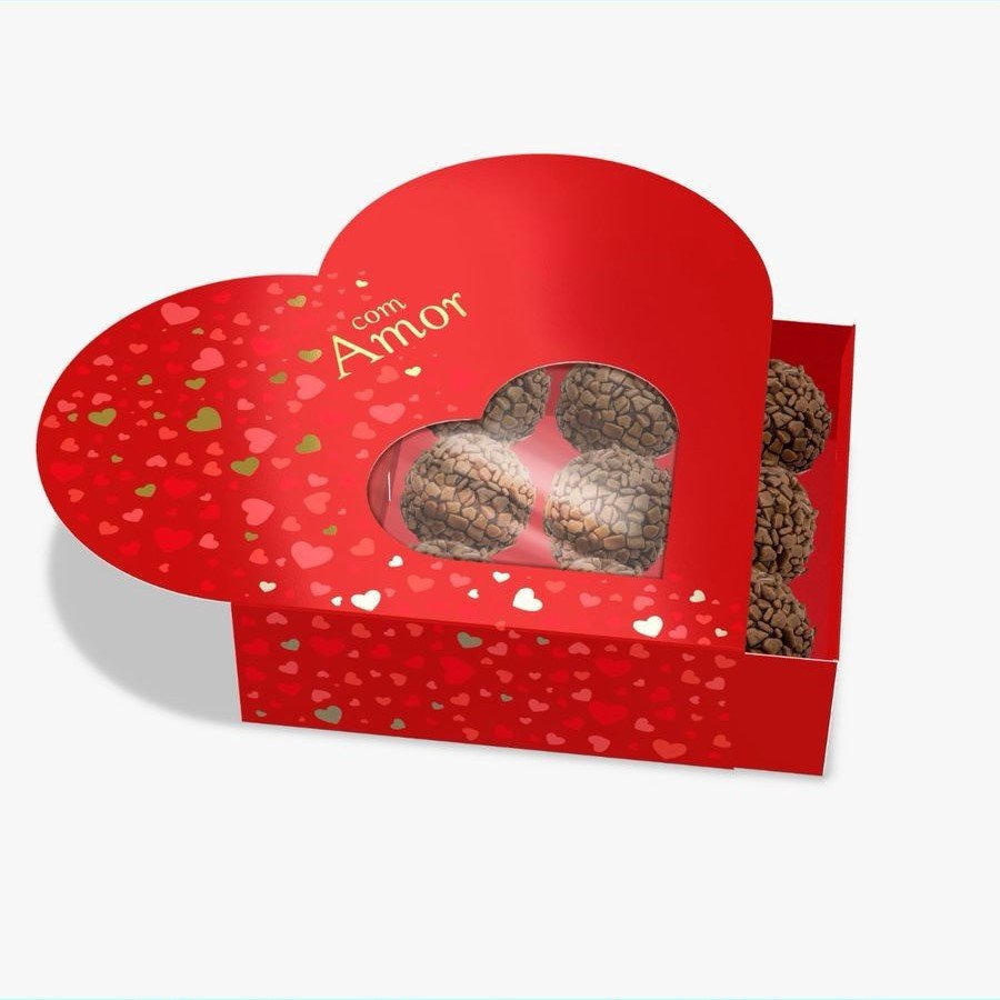 CAIXA CORACAO 9 DOCES GAVETA C/VISOR AMOR CLASSICO C/10 12X12X4CM 145736 145733
