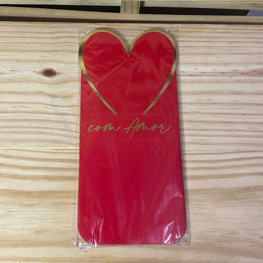 CARTAO P/FLORES MODERN LOVE C/HOT STAMPING 14,5X32CM 6PC VERM/OU 38130