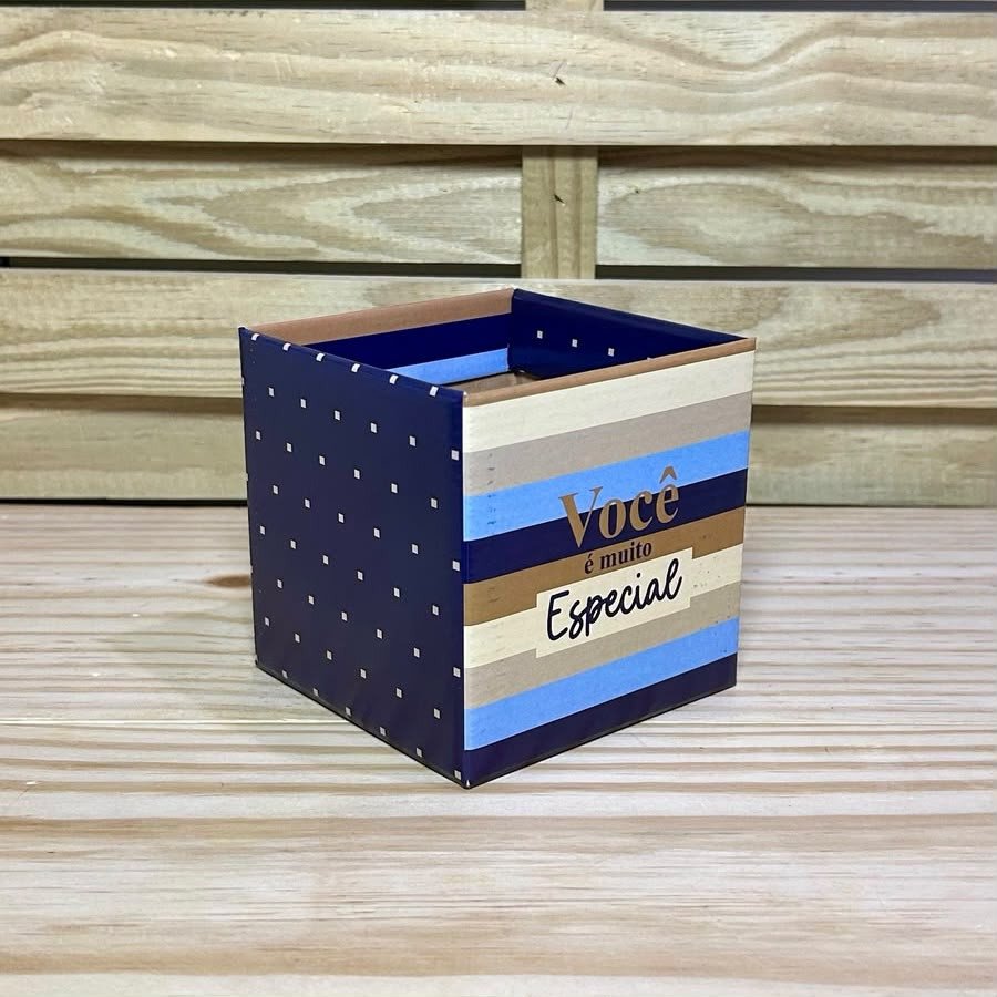 CACHEPOT QUADRADO MILANO 11X11X11CM BEGE/AZ MARINNHO 