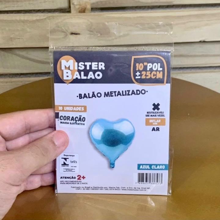 WM BALOES CORACAO 10POL 25CM AZUL CLARO C/10 