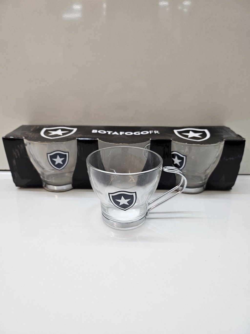 XICARA VIDRO 100ml COM 3 BOTAFOGO L2503-8