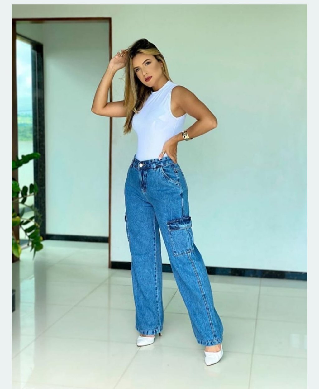 CALÇA WID LEG CARGO JEANS