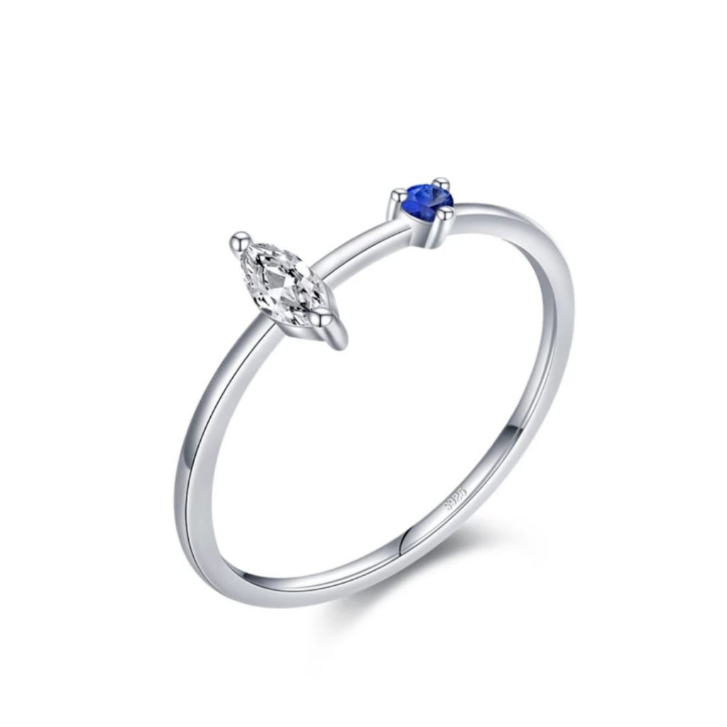 ANEL MINI PEDRA AZUL - PRATA 925