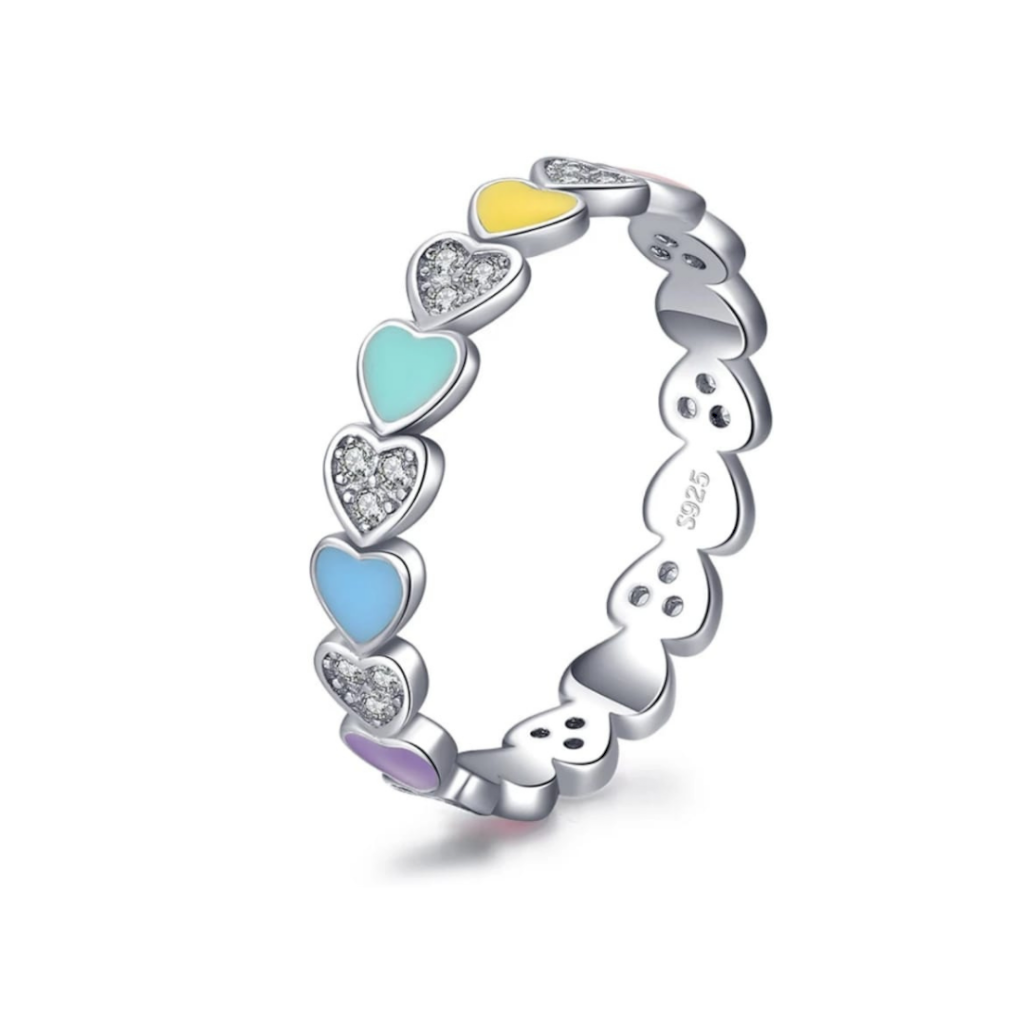 ANEL CORAÇÃO CORES - PRATA 925