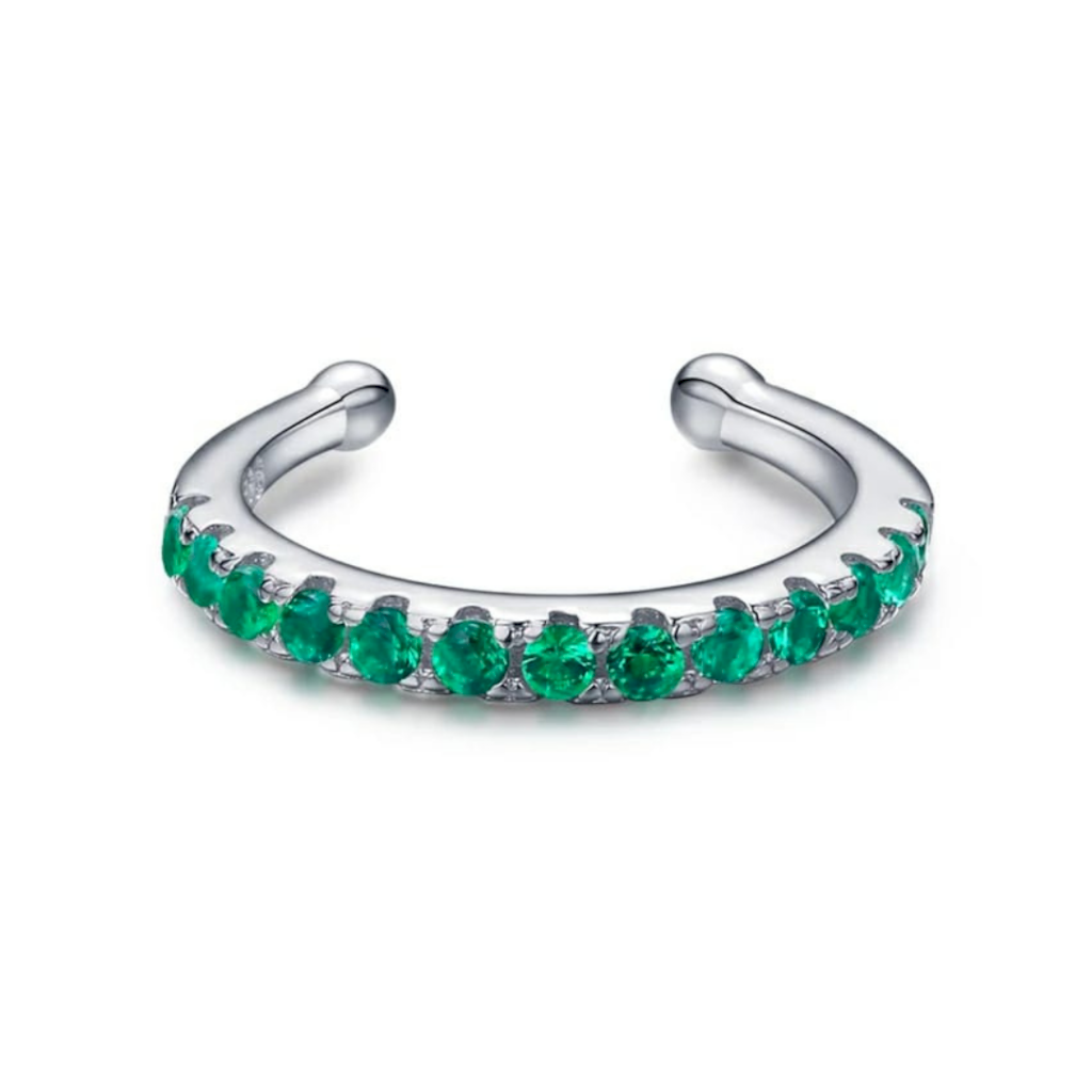 PIERCING SEM FURO PEDRAS VERDES - PRATA 925