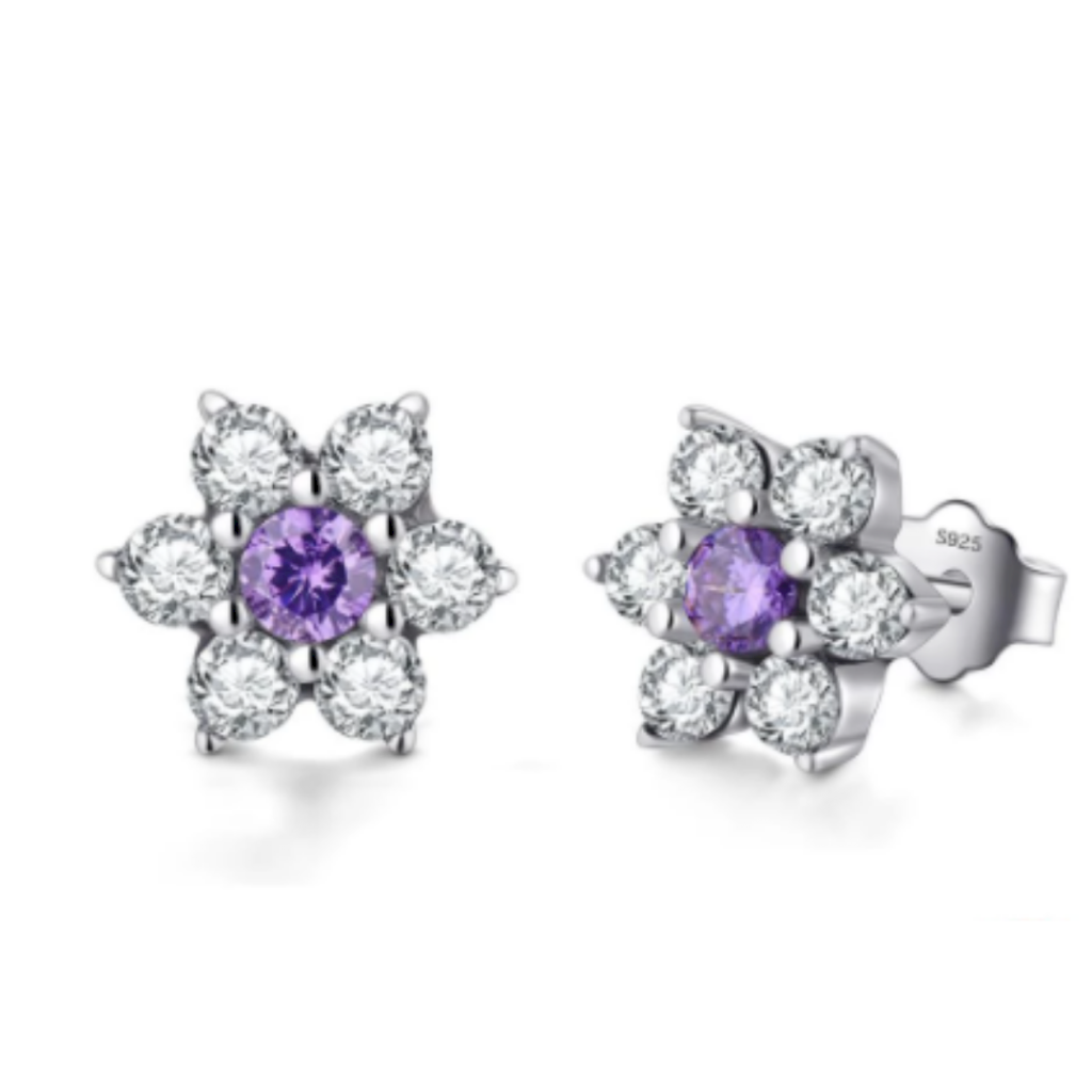BRINCO FLOR ROXA - PRATA 925