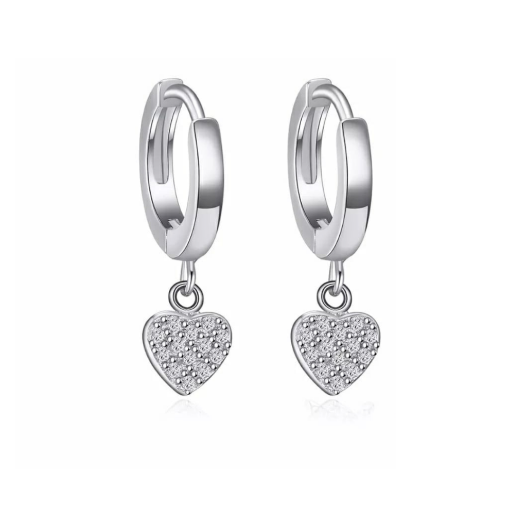 BRINCO ARGOLA PENDENTE CORAÇÃO - PRATA 925