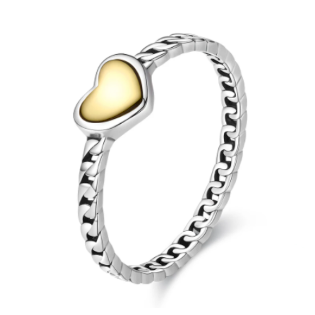 ANEL CORAÇÃO GOLD - PRATA 925