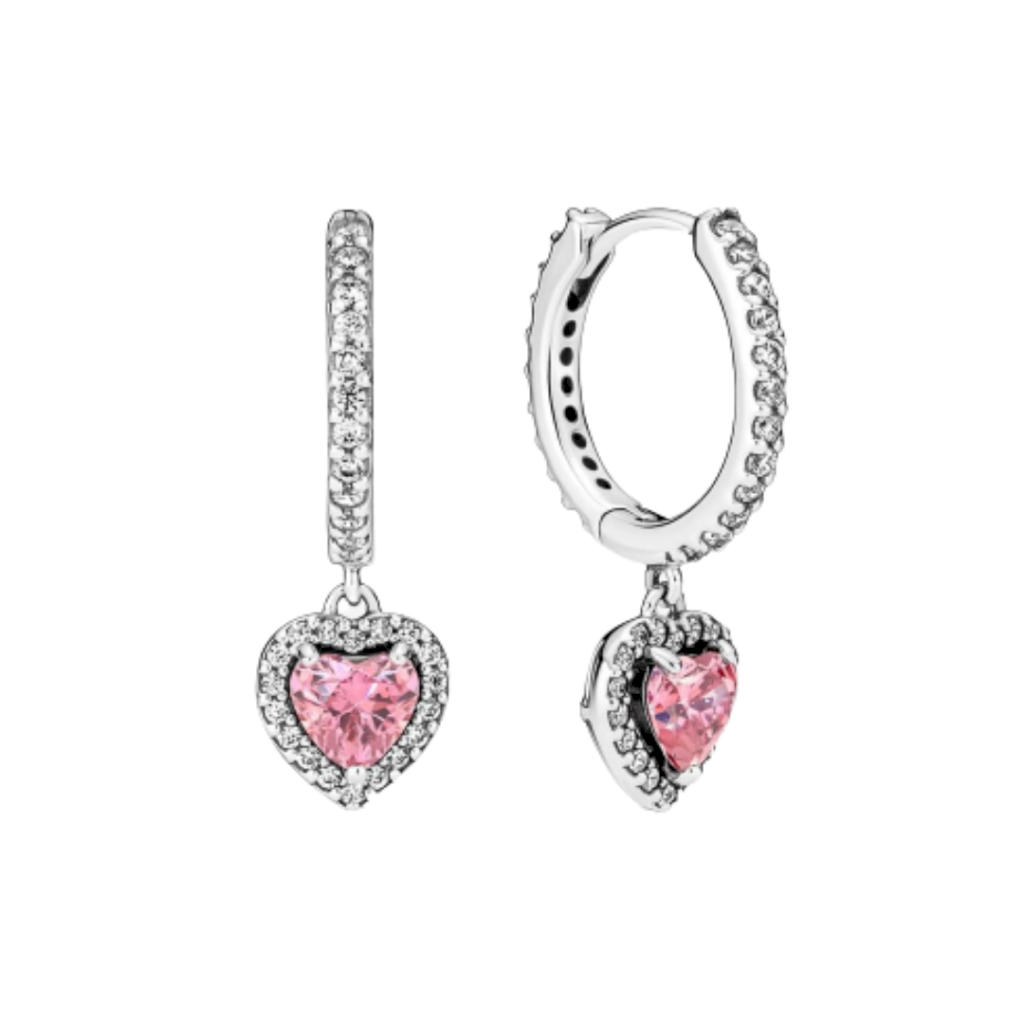 BRINCO CORAÇÃO ROSA PAN - PRATA 925