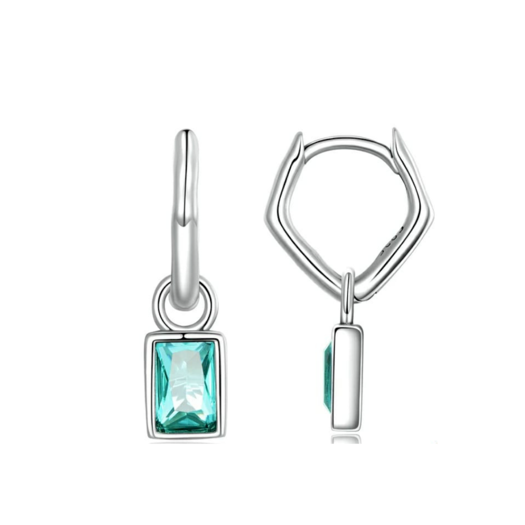 BRINCO QUADRADO VERDE - PRATA 925