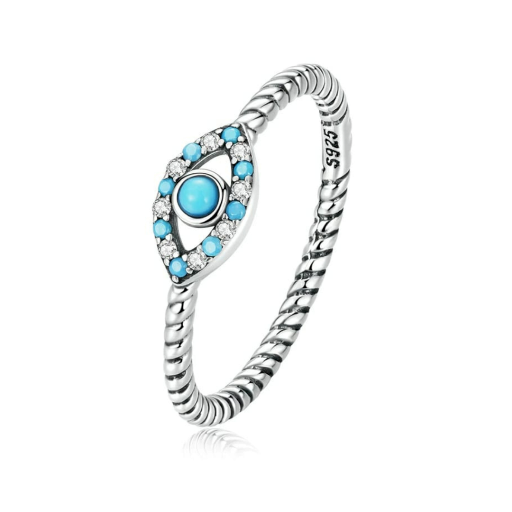 ANEL OLHO GREGO TURQUESA - PRATA 925