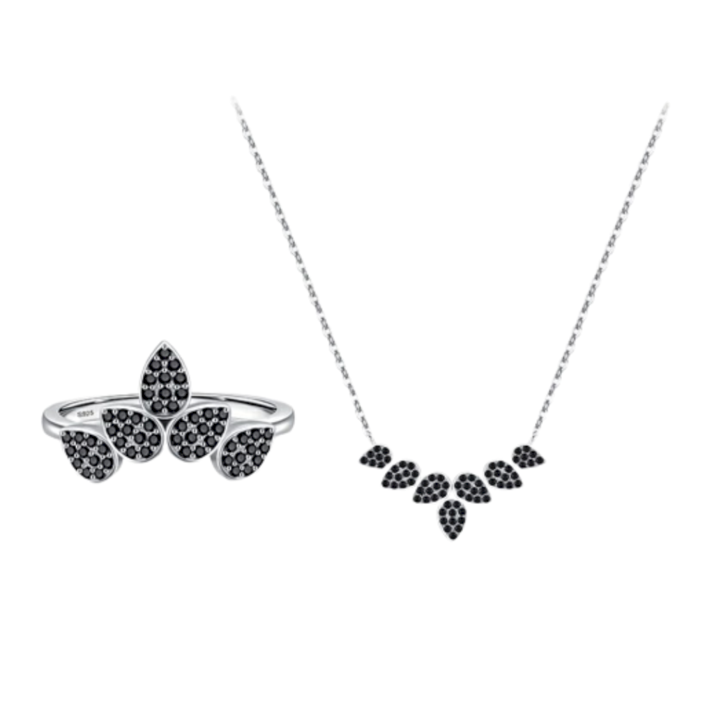 CONJUNTO FOLHAS NEGRAS - PRATA 925