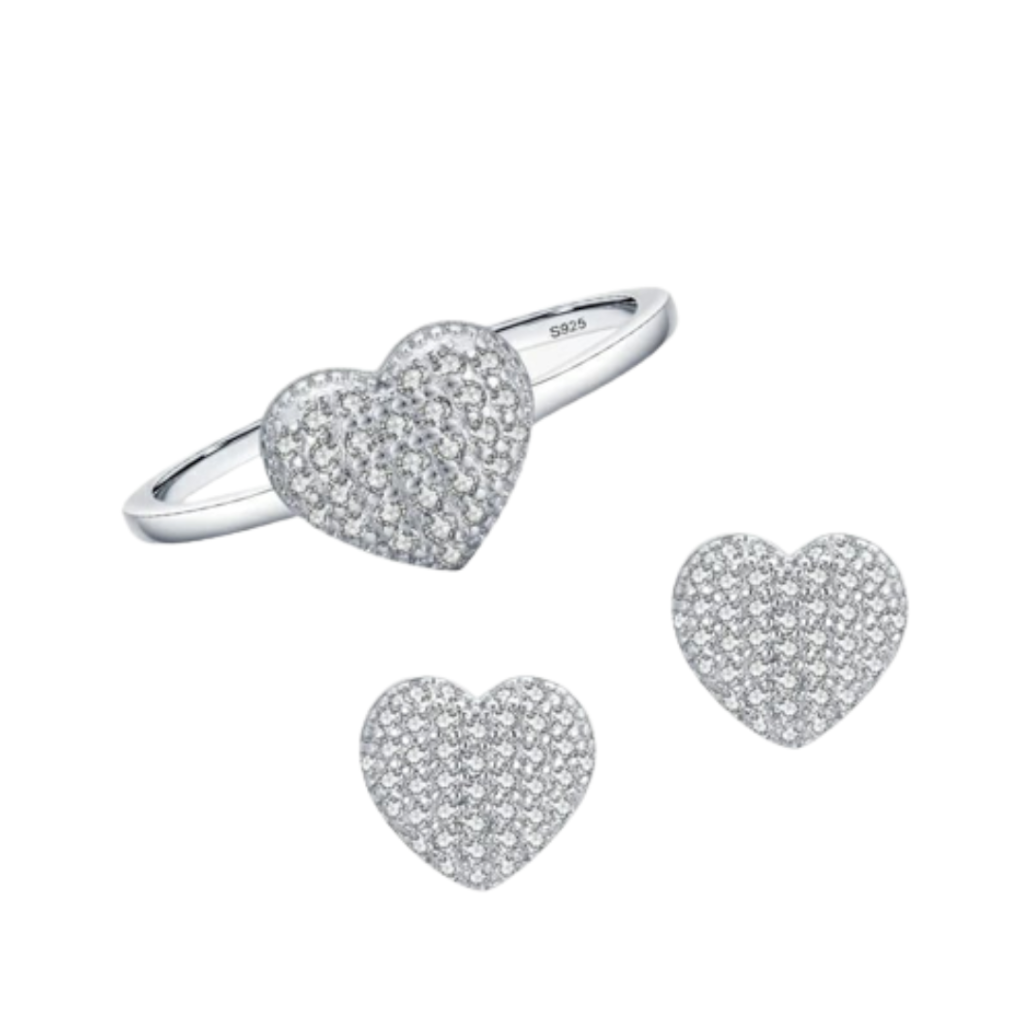 CONJUNTO CORAÇÃO RADIANTE - PRATA 925