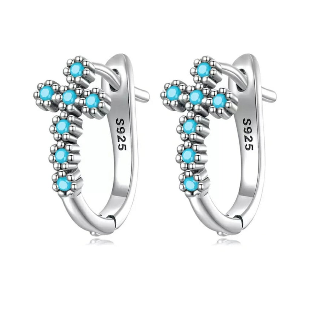 BRINCO CRUZ TURQUESA - PRATA 925