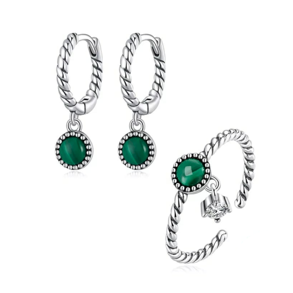 CONJUNTO PEDRA VERDE - PRATA 925