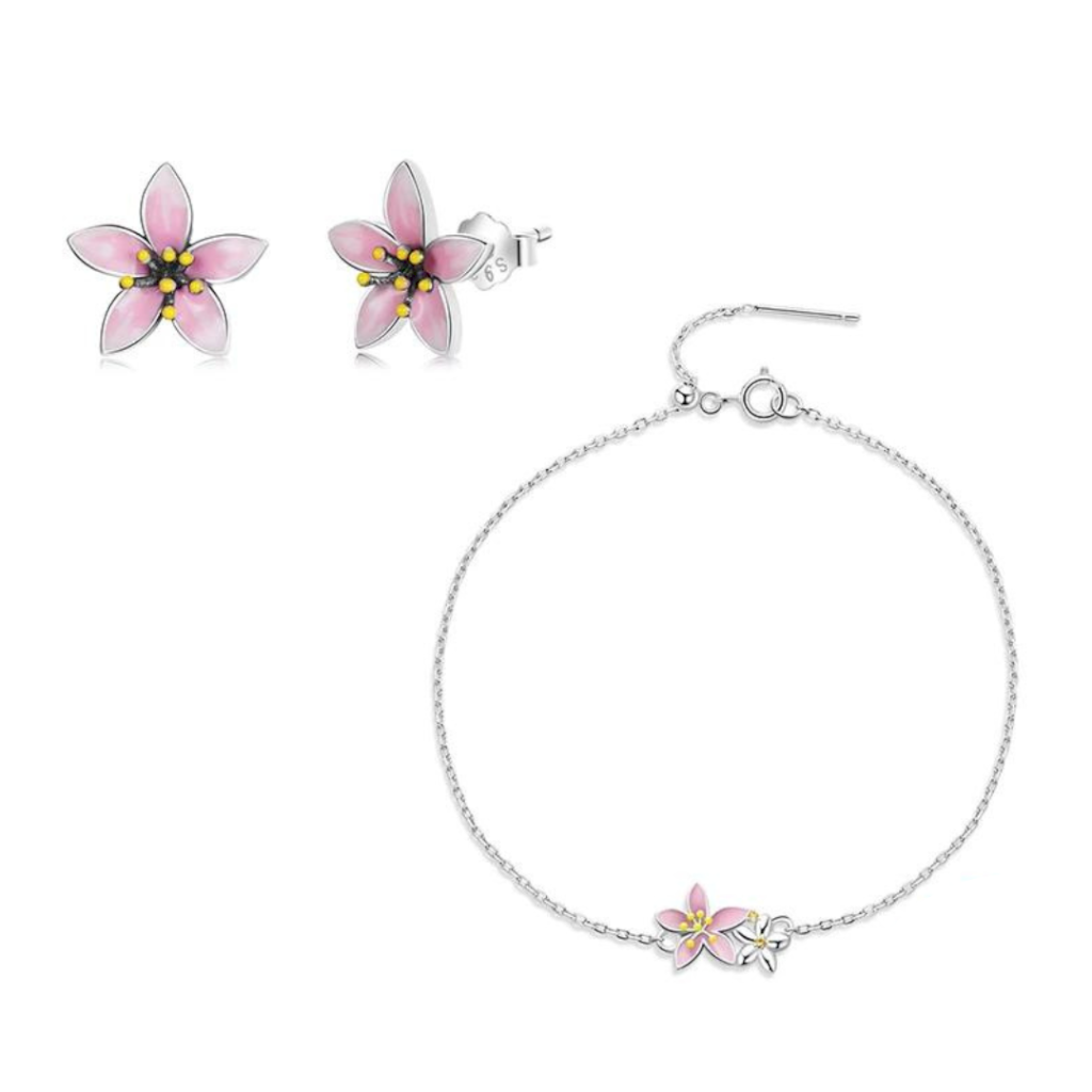 CONJUNTO FLOR CEREJEIRA - PRATA 925