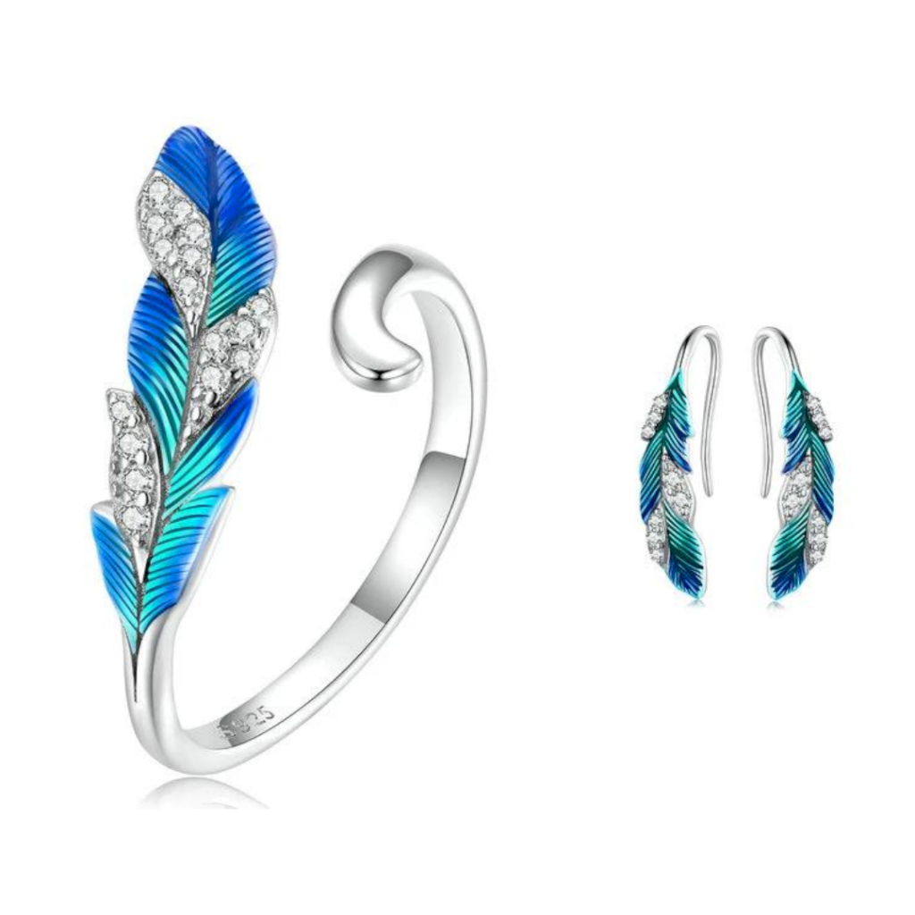 CONJUNTO PENA DESLUMBRANTE - PRATA 925