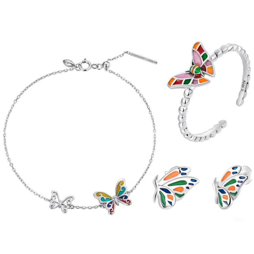 CONJUNTO BORBOLETAS - PRATA 925