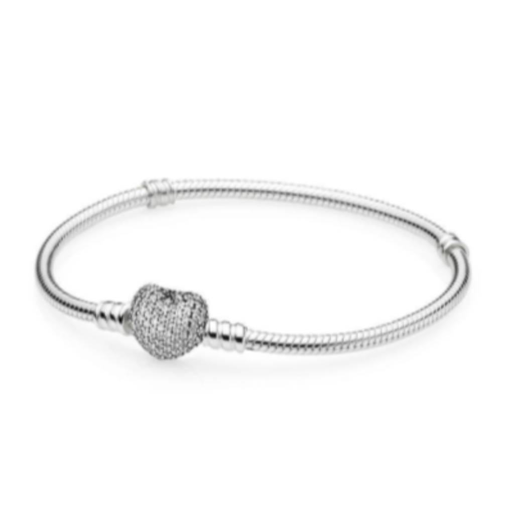 PULSEIRA PAND CORAÇÃO CRAVEJADO - PRATA 925