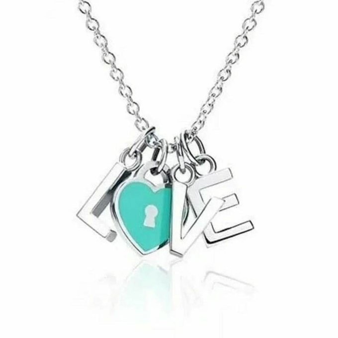 COLAR LOVE COM CADEADO CYAN - PRATA 925