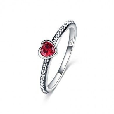 ANEL CORAÇÃO VERMELHO CRAVEJADO PAND - PRATA 925